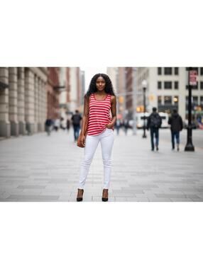 Zenana Outfitters Red and White Striped Women's Tank Top Size M
